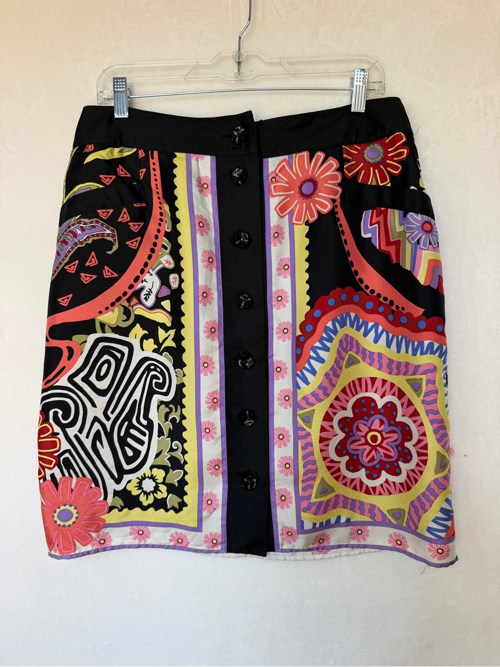 Vintage Carlisle Womens Silk Scarf Mini Skirt Multicolor Button Up Size 16
